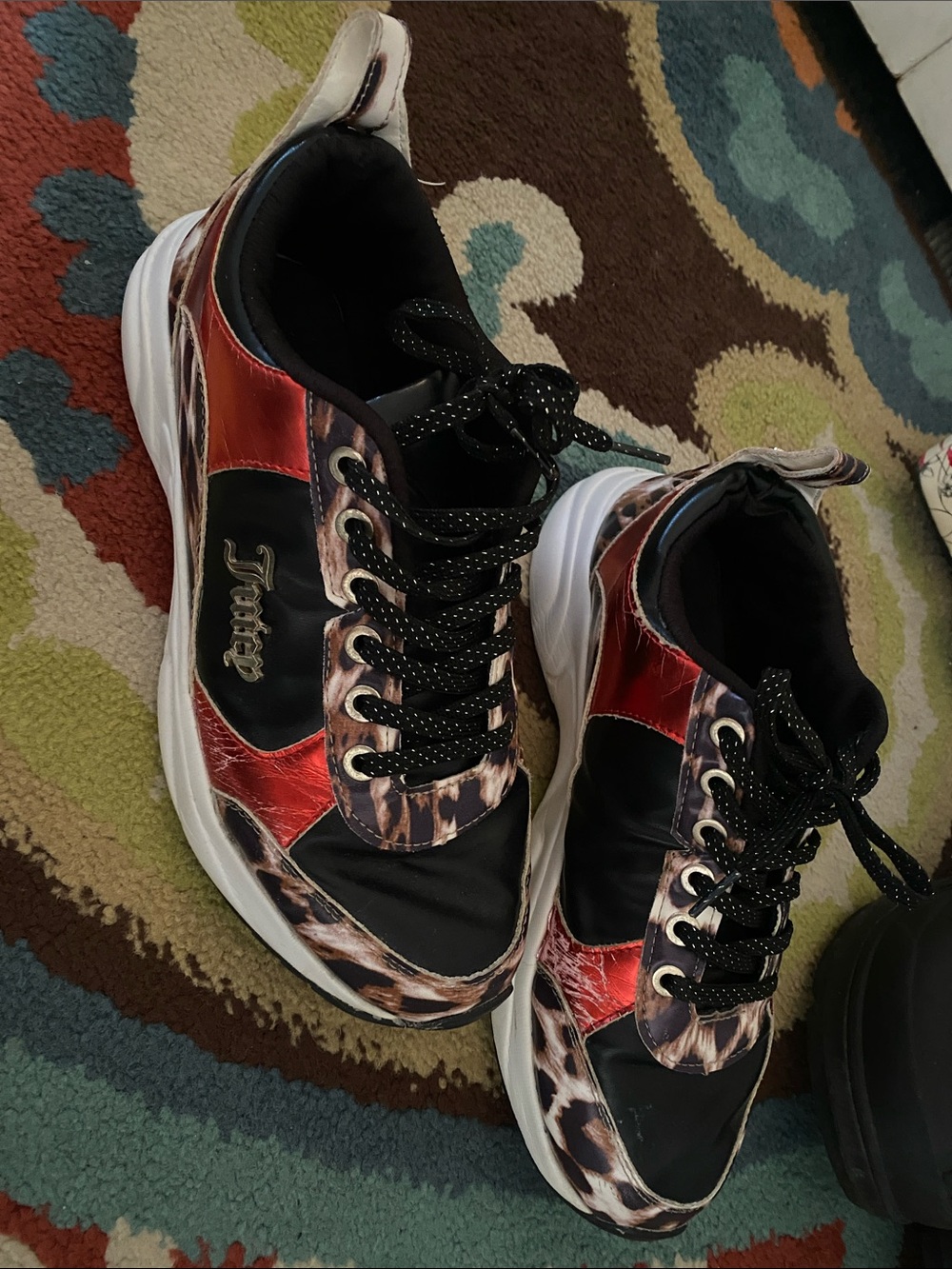 Juicy Couture Black, Red & Leopard Patchwork Women's Sneakers